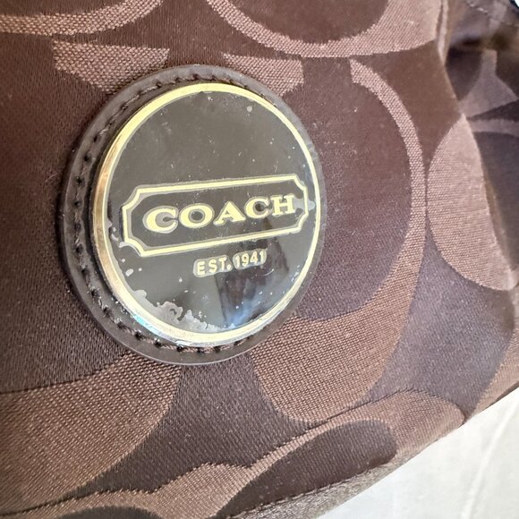 Authentic Coach Monogram Brown Small Shoulder/Wristlet Bag, Brown Lining - Picture 7 of 12